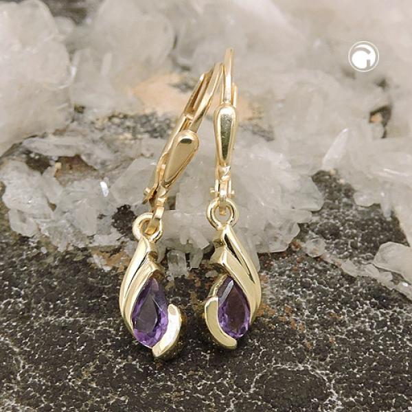 Ohrbrisur Ohrhänger Ohrringe 25x5mm Tropfen Amethyst 9Kt GOLD Ohrbrisur Ohrhänger Ohrringe 25x5mm Tropfen Amethyst 9Kt GOLD