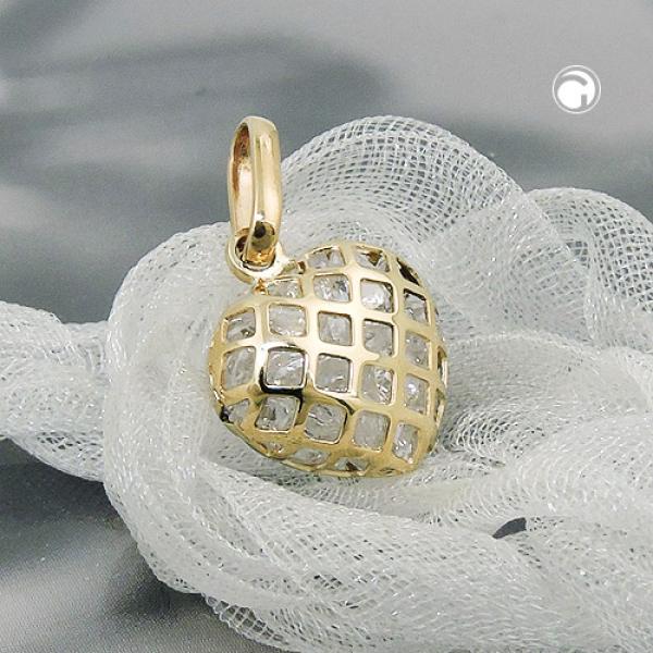 Anhänger 11x12mm Herz gefüllt mit kleinen Zirkonias 9Kt GOLD Anhänger 11x12mm Herz gefüllt mit kleinen Zirkonias 9Kt GOLD