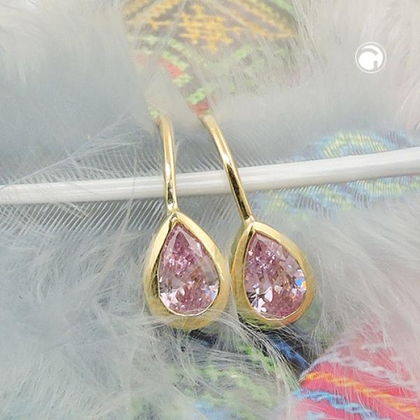 Ohrbrisur Ohrringe 14x5mm Tropfen Zirkonia pink 9Kt GOLD Ohrbrisur Ohrringe 14x5mm Tropfen Zirkonia pink 9Kt GOLD