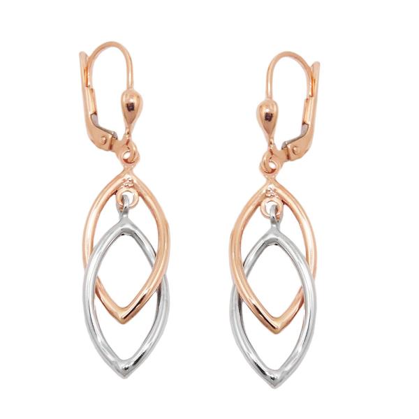 Ohrbrisur Ohrhänger Ohrringe 43x10mm 2 Ovale bicolor mit Weißgold 9Kt Rotgold Ohrbrisur Ohrhänger Ohrringe 43x10mm 2 Ovale bicolor mit Weißgold 9Kt Rotgold