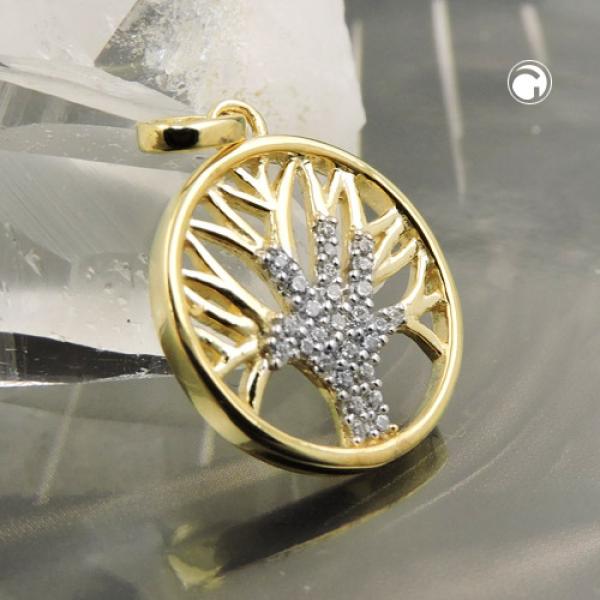 Anhänger 15mm Baum des Lebens mit Zirkonias 9Kt GOLD Anhänger 15mm Baum des Lebens mit Zirkonias 9Kt GOLD
