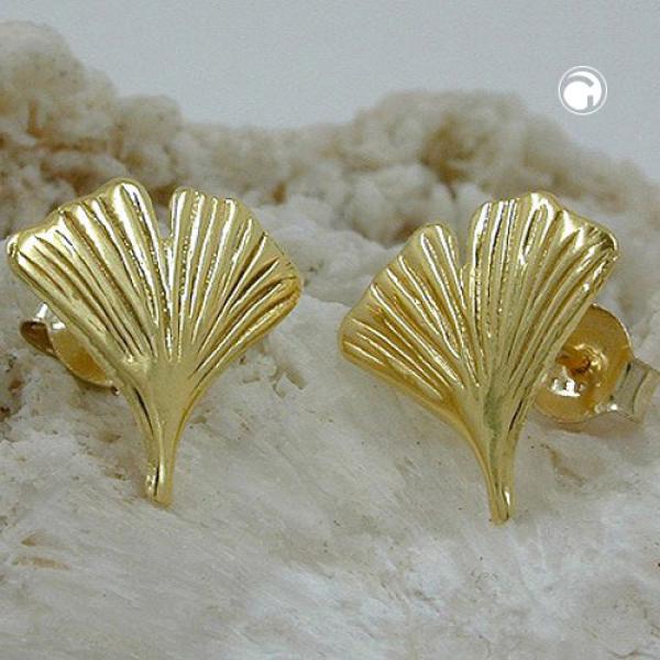 Ohrstecker Ohrring 12mm Ginkgoblatt glänzend 9Kt GOLD