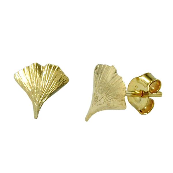 Ohrstecker Ohrring 9mm Ginkgoblatt glänzend 9Kt GOLD