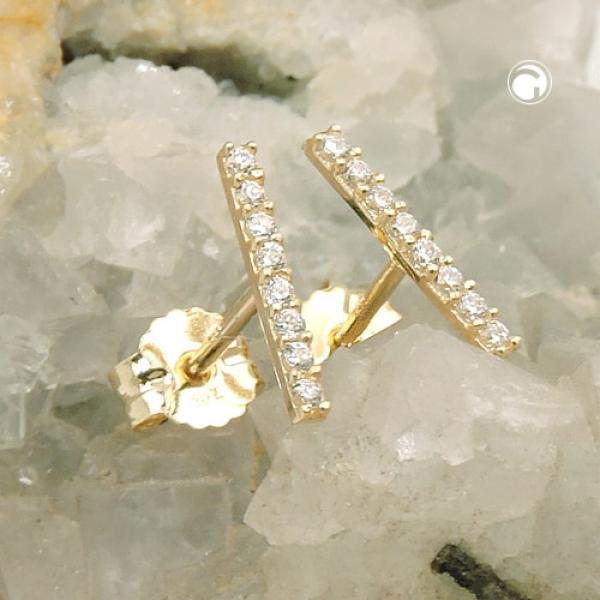 Ohrstecker Ohrring 9x1mm mit je 8 Zirkonias weiß 9Kt GOLD