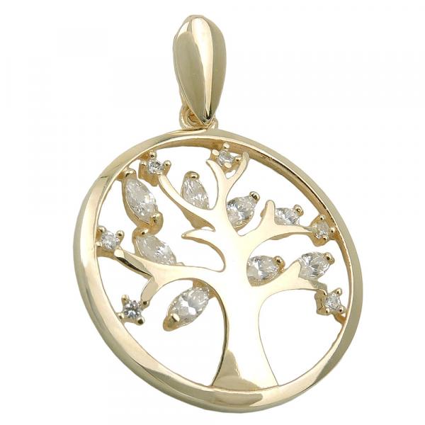 Anhänger 17mm Lebensbaum mit Zirkonias 9Kt GOLD