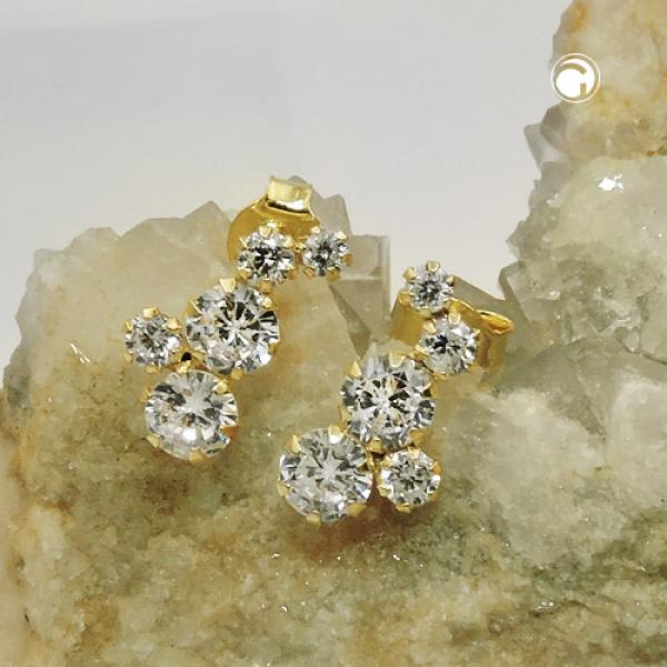 Ohrstecker Ohrring 12x6mm Bogen je 5 Zirkonias 9Kt GOLD Ohrstecker Ohrring 12x6mm Bogen je 5 Zirkonias 9Kt GOLD