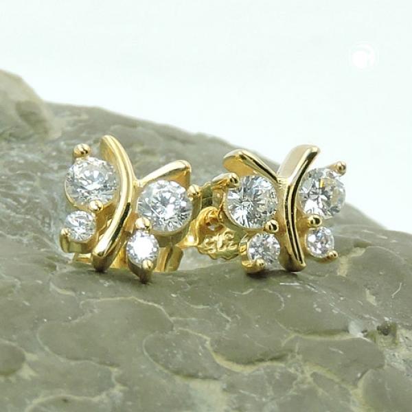 Ohrstecker Ohrring 6x6mm Schmetterling mit 4 Zirkonias 9Kt GOLD Ohrstecker Ohrring 6x6mm Schmetterling mit 4 Zirkonias 9Kt GOLD