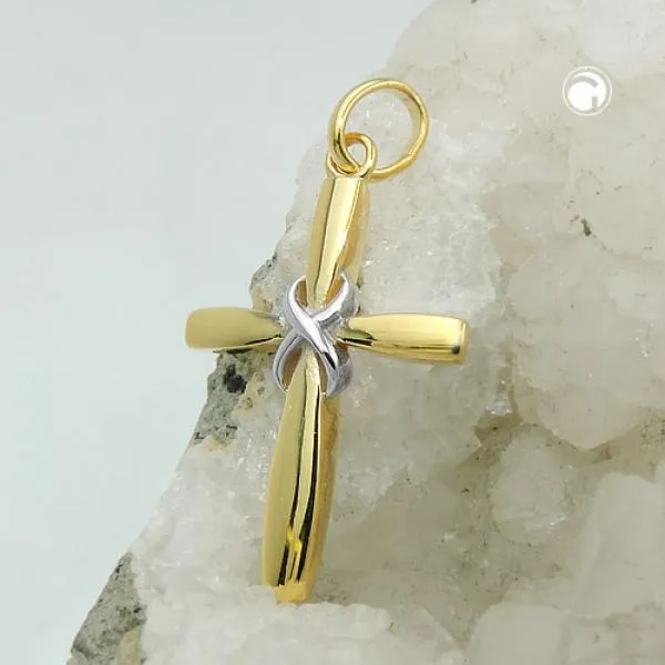 Anhänger 20x14mm Kreuz bicolor glänzend 9Kt GOLD Anhänger 20x14mm Kreuz bicolor glänzend 9Kt GOLD
