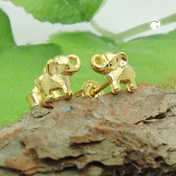 Ohrstecker Ohrring 6x7mm kleiner Elefant glänzend 9Kt GOLD