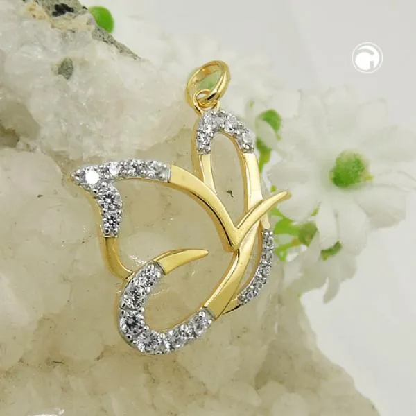 Anhänger 17x19mm stilisierter Schmetterling mit Zirkonias 9Kt GOLD Anhänger 17x19mm stilisierter Schmetterling mit Zirkonias 9Kt GOLD