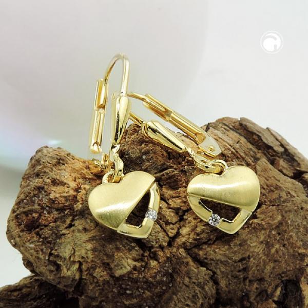 Ohrbrisur Ohrhänger Ohrringe 21x7mm Herz matt-glänzend mit Zirkonia 9Kt GOLD Ohrbrisur Ohrhänger Ohrringe 21x7mm Herz matt-glänzend mit Zirkonia 9Kt GOLD