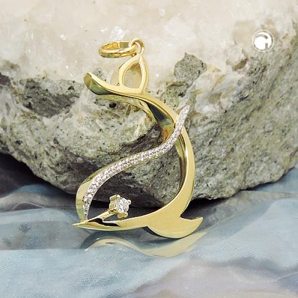 Anhänger 25x20mm stilisierter Delfin mit Zirkonias 9Kt GOLD Anhänger 25x20mm stilisierter Delfin mit Zirkonias 9Kt GOLD