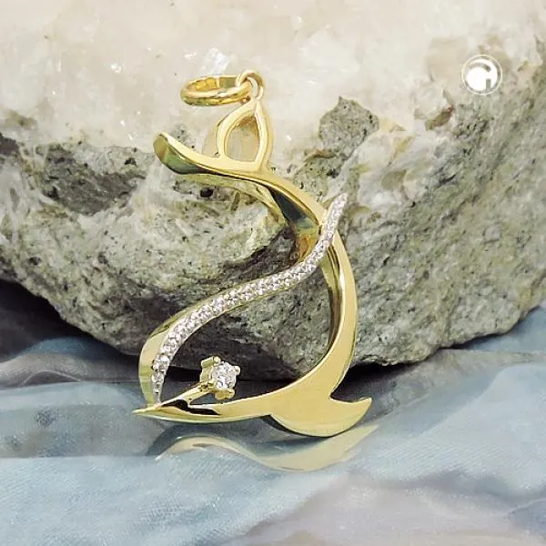 Anhänger 25x20mm stilisierter Delfin mit Zirkonias 9Kt GOLD Anhänger 25x20mm stilisierter Delfin mit Zirkonias 9Kt GOLD