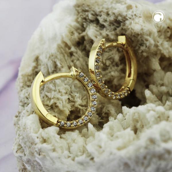 Creole Ohrring 13x2mm Klappscharnier mit Zirkonias 9Kt GOLD Creole Ohrring 13x2mm Klappscharnier mit Zirkonias 9Kt GOLD