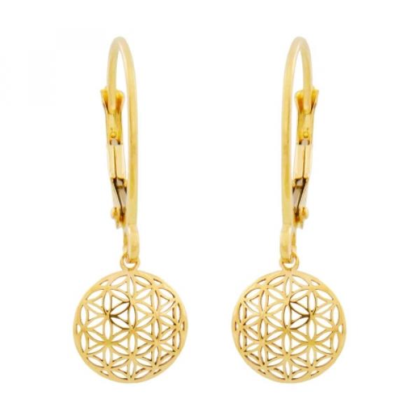 Ohrbrisur Ohrhänger Ohrringe 25x9mm Blume des Lebens 9Kt GOLD