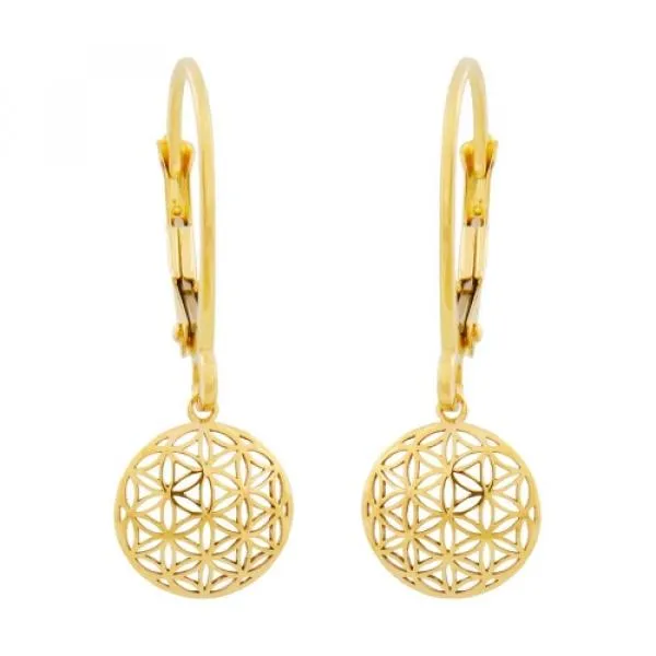 Ohrbrisur Ohrhänger Ohrringe 25x9mm Blume des Lebens 9Kt GOLD