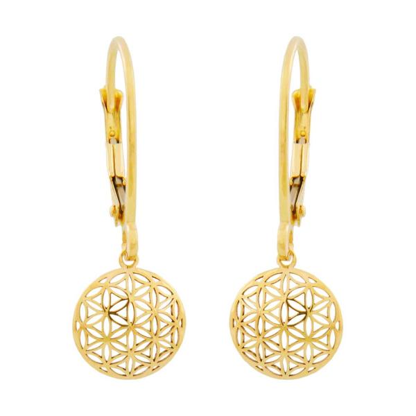 Ohrbrisur Ohrhänger Ohrringe 25x9mm Blume des Lebens 9Kt GOLD