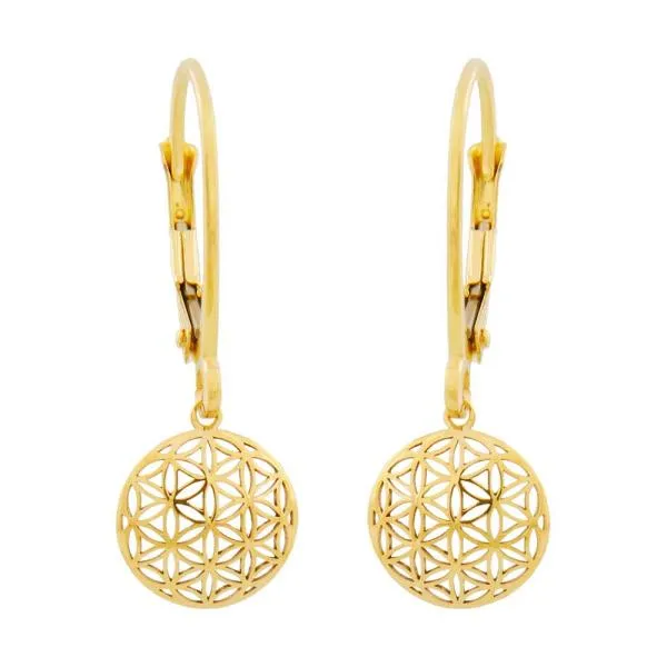 Ohrbrisur Ohrhänger Ohrringe 25x9mm Blume des Lebens 9Kt GOLD