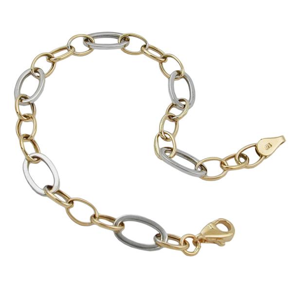 Armband 7mm Ankerkette Gliederkette oval bicolor durchlegiert Weißgold 9Kt GOLD 19cm