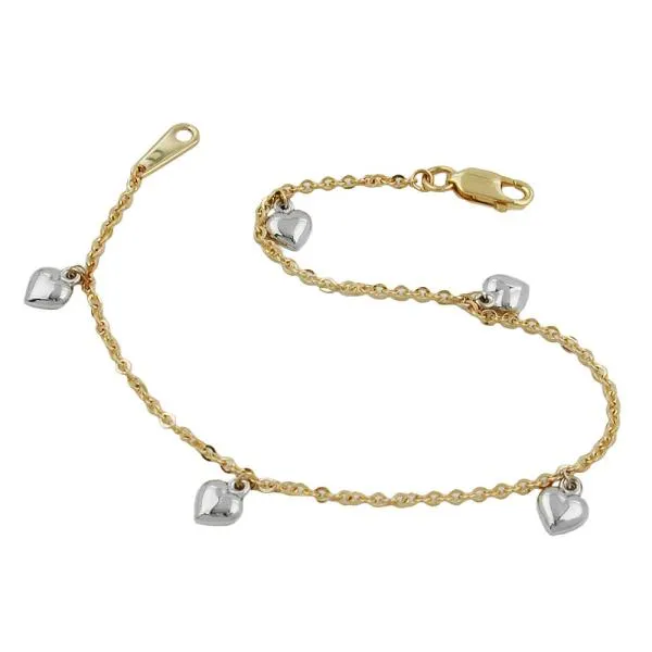 Armband 1,7mm Ankerkette mit 5 Herzen bicolor rhodiniert 9Kt GOLD 19cm Armband 1,7mm Ankerkette mit 5 Herzen bicolor rhodiniert 9Kt GOLD 19cm