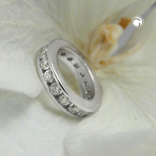 Anhänger 10x2mm Taufring mit Zirkonias rhodiniert Silber 925 Anhänger 10x2mm Taufring mit Zirkonias rhodiniert Silber 925