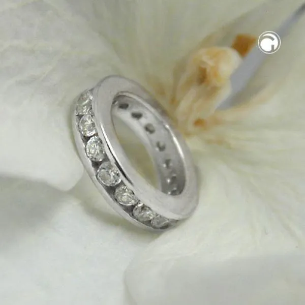 Anhänger 10x2mm Taufring mit Zirkonias rhodiniert Silber 925 Anhänger 10x2mm Taufring mit Zirkonias rhodiniert Silber 925