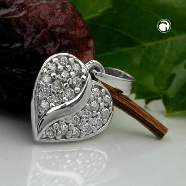 Anhänger 10mm Herz mit Zirkonias rhodiniert Silber 925 Anhänger 10mm Herz mit Zirkonias rhodiniert Silber 925