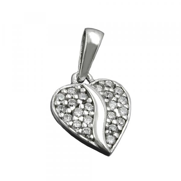 Anhänger 10mm Herz mit Zirkonias rhodiniert Silber 925 Anhänger 10mm Herz mit Zirkonias rhodiniert Silber 925