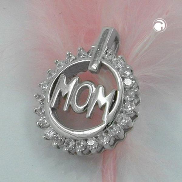 Anhänger 17x14mm MOM mit 23 Zirkonias rhodiniert Silber 925 Anhänger 17x14mm MOM mit 23 Zirkonias rhodiniert Silber 925