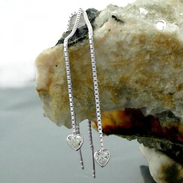 Durchzieher Ohrring Ohrhänger 110mm Herz mit Zirkonia Silber 925 Durchzieher Ohrring Ohrhänger 110mm Herz mit Zirkonia Silber 925