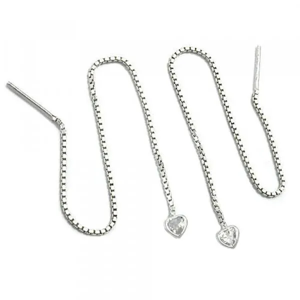 Durchzieher Ohrring Ohrhänger 110mm Herz mit Zirkonia Silber 925 Durchzieher Ohrring Ohrhänger 110mm Herz mit Zirkonia Silber 925