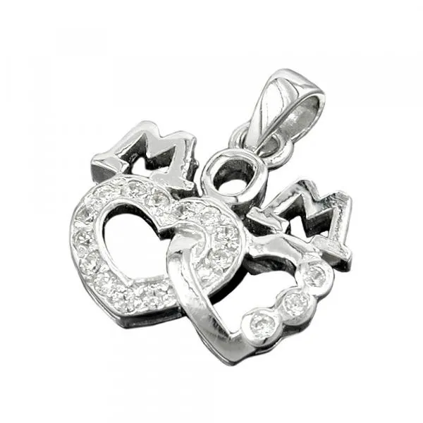 Anhänger 19x17mm MOM mit 2 Herzen und vielen Zirkonias rhodiniert Silber 925 Anhänger 19x17mm MOM mit 2 Herzen und vielen Zirkonias rhodiniert Silber 925