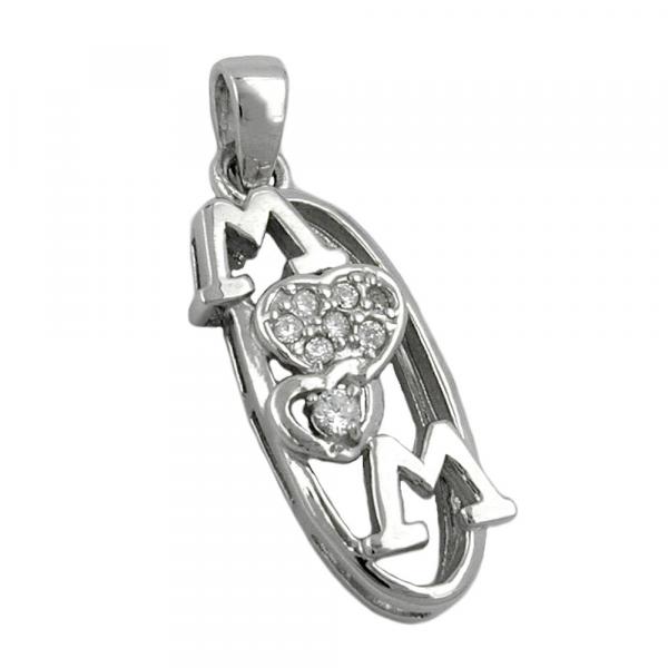 Anhänger 23x9mm MOM mit Zirkonias rhodiniert Silber 925