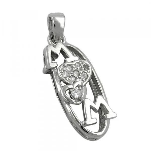Anhänger 23x9mm MOM mit Zirkonias rhodiniert Silber 925 Anhänger 23x9mm MOM mit Zirkonias rhodiniert Silber 925