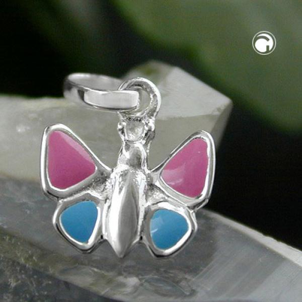 Anhänger 7x8mm Schmetterling hellblau-pink Silber 925 Anhänger 7x8mm Schmetterling hellblau-pink Silber 925
