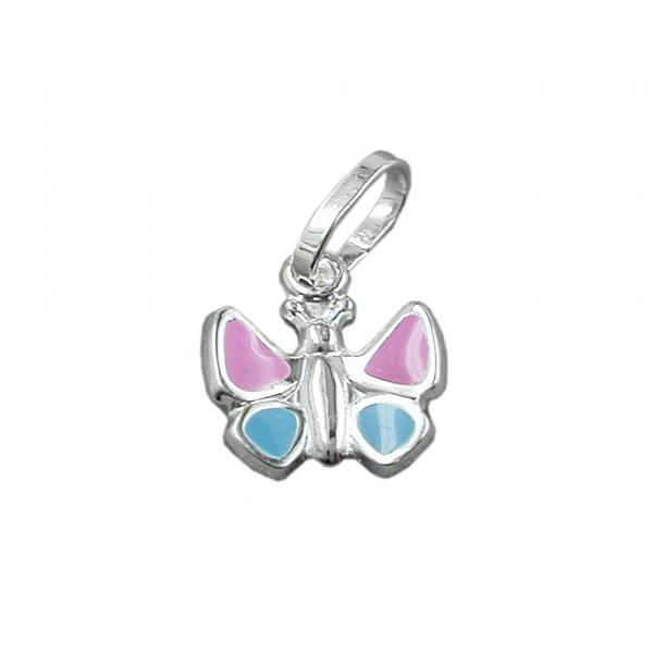 Anhänger 7x8mm Schmetterling hellblau-pink Silber 925 Anhänger 7x8mm Schmetterling hellblau-pink Silber 925
