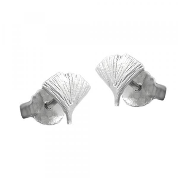 Ohrstecker Ohrring 7mm Ginkgoblatt matt Silber 925 Ohrstecker Ohrring 7mm Ginkgoblatt matt Silber 925