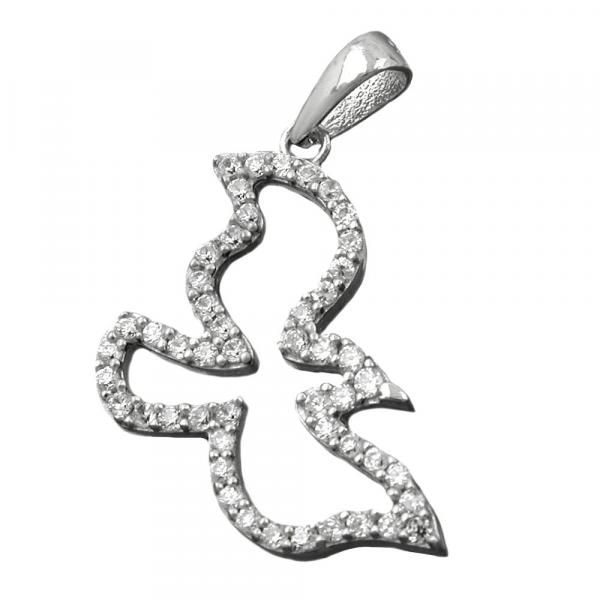 Anhänger 19x14mm Vogel mit Zirkonias rhodiniert Silber 925 Anhänger 19x14mm Vogel mit Zirkonias rhodiniert Silber 925