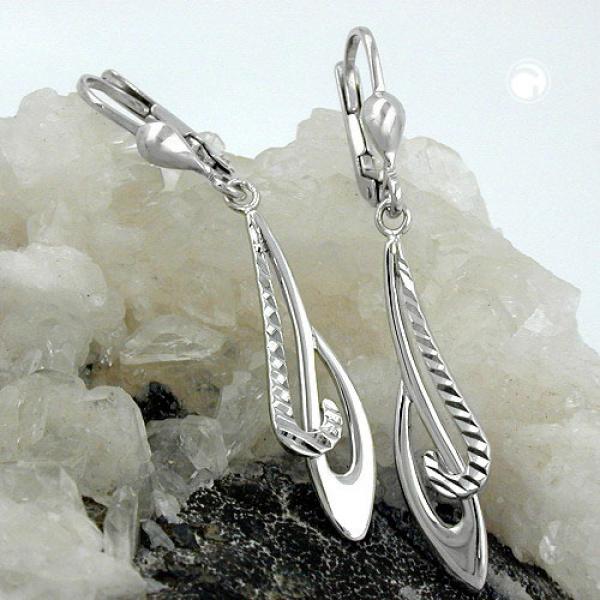 Ohrbrisur Ohrhänger Ohrringe 42x7mm gemustert rhodiniert Silber 925 Ohrbrisur Ohrhänger Ohrringe 42x7mm gemustert rhodiniert Silber 925