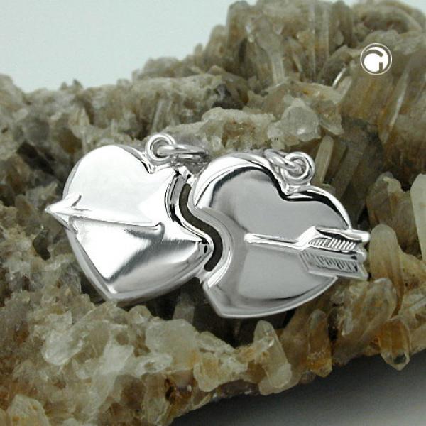 Anhänger 30x16mm Doppelanhänger 2 Herzen mit Pfeil glänzend Silber 925 Anhänger 30x16mm Doppelanhänger 2 Herzen mit Pfeil glänzend Silber 925