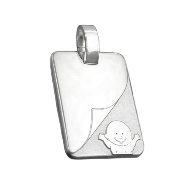 Anhänger 19x14mm Gravurplatte mit Baby matt-glänzend Silber 925 Anhänger 19x14mm Gravurplatte mit Baby matt-glänzend Silber 925