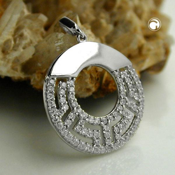 Anhänger 20mm rund mit Zirkonias glänzend rhodiniert Silber 925 Anhänger 20mm rund mit Zirkonias glänzend rhodiniert Silber 925