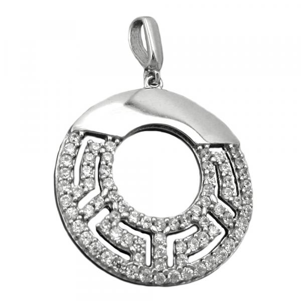 Anhänger 20mm rund mit Zirkonias glänzend rhodiniert Silber 925 Anhänger 20mm rund mit Zirkonias glänzend rhodiniert Silber 925