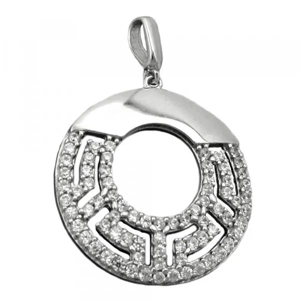 Anhänger 20mm rund mit Zirkonias glänzend rhodiniert Silber 925 Anhänger 20mm rund mit Zirkonias glänzend rhodiniert Silber 925