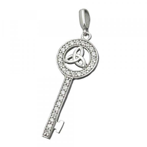 Anhänger 27x11mm Schlüssel mit Triqueta und Zirkonias rhodiniert Silber 925 Anhänger 27x11mm Schlüssel mit Triqueta und Zirkonias rhodiniert Silber 925