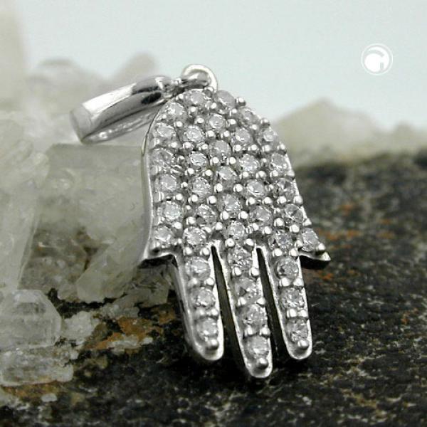 Anhänger 15x10mm Symbol Hand mit Zirkonias Silber 925 Anhänger 15x10mm Symbol Hand mit Zirkonias Silber 925