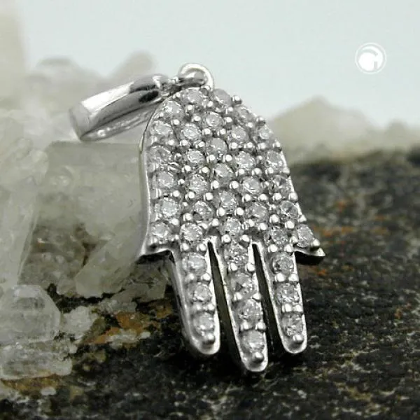 Anhänger 15x10mm Symbol Hand mit Zirkonias Silber 925 Anhänger 15x10mm Symbol Hand mit Zirkonias Silber 925