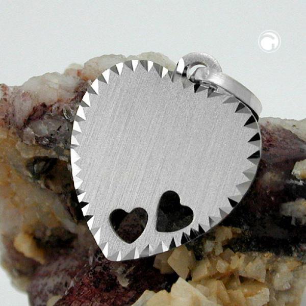 Anhänger 15x14mm Gravurplatte Herz mit 2 Herzen matt-diamantiert Silber 925 Anhänger 15x14mm Gravurplatte Herz mit 2 Herzen matt-diamantiert Silber 925