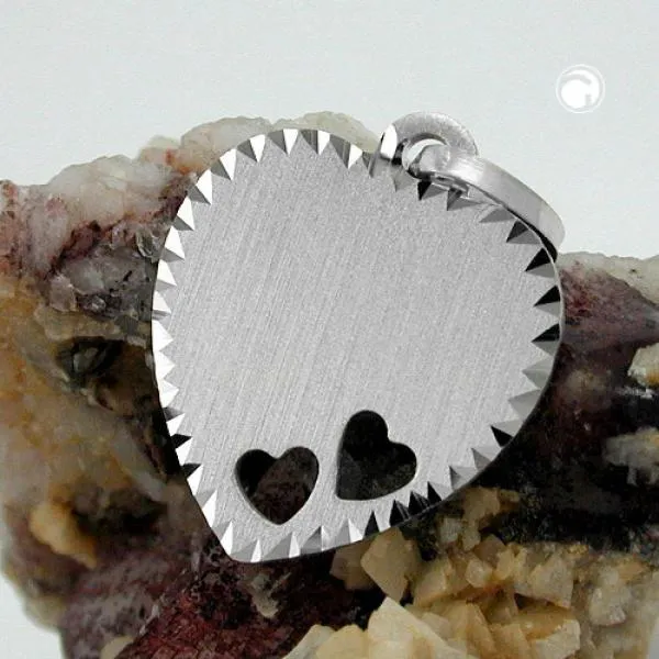 Anhänger 15x14mm Gravurplatte Herz mit 2 Herzen matt-diamantiert Silber 925 Anhänger 15x14mm Gravurplatte Herz mit 2 Herzen matt-diamantiert Silber 925