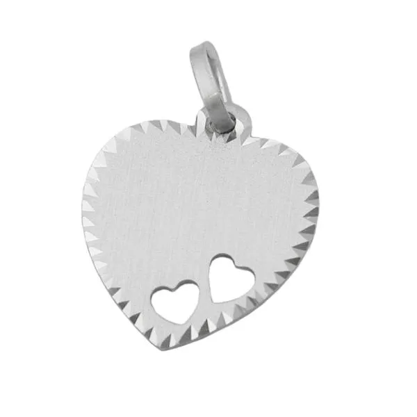 Anhänger 15x14mm Gravurplatte Herz mit 2 Herzen matt-diamantiert Silber 925 Anhänger 15x14mm Gravurplatte Herz mit 2 Herzen matt-diamantiert Silber 925